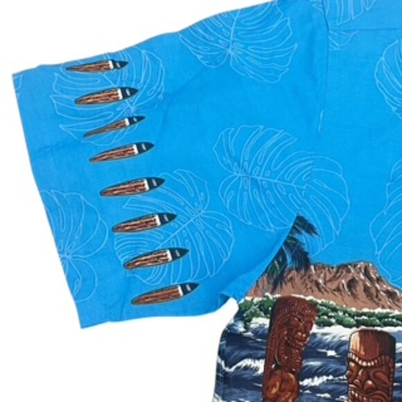 NEW Favant Aloha Shirt Men’s Size Large Hawaiian Blue Short Sleeve Button Up - Picture 4 of 14